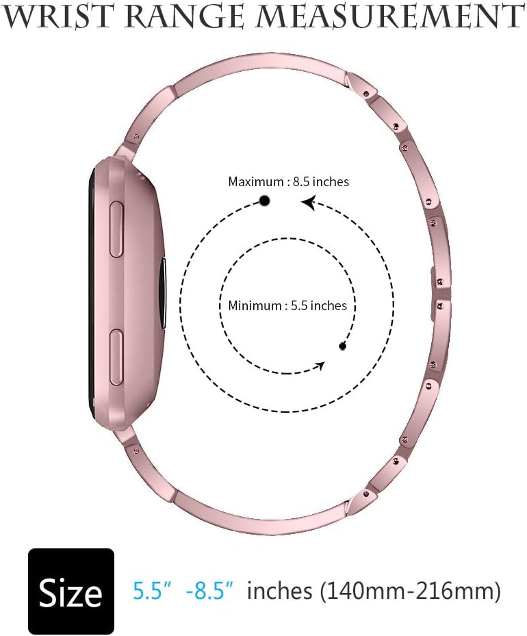 GIMart Compatible for Fitbit Versa 2/Versa/Versa Lite Strap Women Girls Metal Bling Rhinestone Watch Strap Wristband Strap Bracelet for Fitbit Versa/Versa SE Small Large (Rose Pink) - Image 5