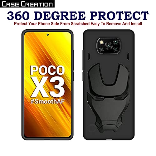 Image of COVERLY Official 3D Touch Feel Trending Marvel Avengers Logo Mask Soft Rugged Grip Silicone Iron Man Super Power Cartoon Movie Engraved Silicone Matte Back Cover for Xiaomi Mi 10i -Black