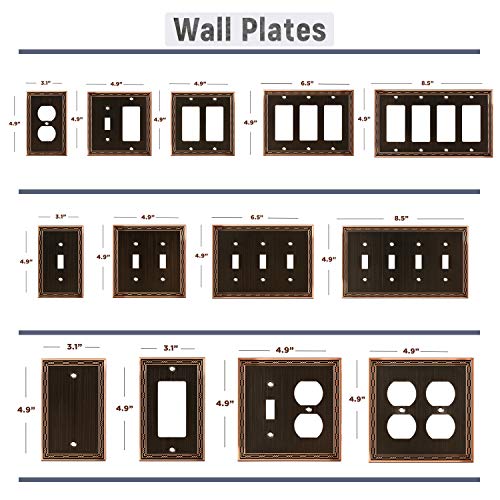 Sleeklighting Duplex Wall Plates | Decorative Zinc Cast Bronze Finish | Aged Oil-Rubbed Electric Outlet Covers| Style: 1 Gang Duplex (4 Pack) #TOP2