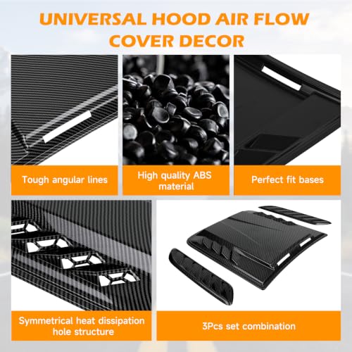 Image of Universal Hood Air Vent 3PCS,Car Hood Vents,Hoods Vents for Trucks, Universal Hood Scoop for Cars,Suit for Colorado, Dodge Ram 1500 2500 3500,GMC Sierra(Carbon Fiber Pattern)