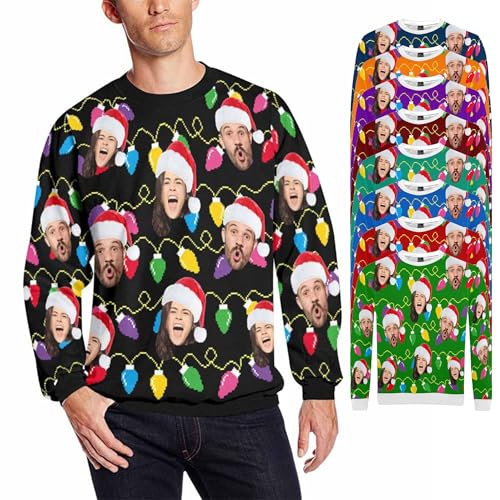 Artsadd Custom Ugly Christmas Sweatshirts with Photo Personalized Funny Face Crewneck Sweater Hoodies for Men Women Christmas