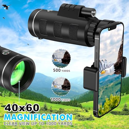 40x60 Telescope with Smartphone Adapter and Telescope Cases, Telescope for Adults High Powered, Monocular for Adults, Compact Low Light Vision for Wildlife, Hunting, Camping,Adventures