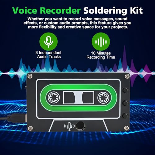 Image of DIY Sound Recorder Soldering Kit, ICSTATION 10 Minutes Voice Recorder Soldering Project With 3 Independent Audio Tracks & LED Lights STEM Electronics Learning Kit Present for Family Friends Students