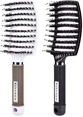 Boar Bristle Hair Brush, Hair Brush Vent Hair Brush for Long, Thick, Thin, Curly & Tangled Hair Women & Men (White & Black)