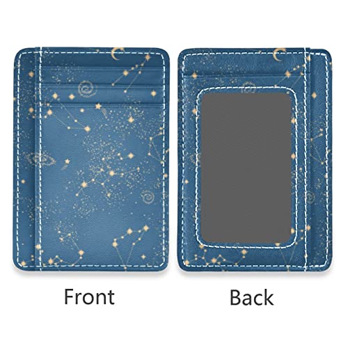 OTVEE Space Galaxy Constellation Moon Stars Blue Slim Minimalist Wallet Rfid Blocking Card Wallets PU Leather Front Pocket Wallets2