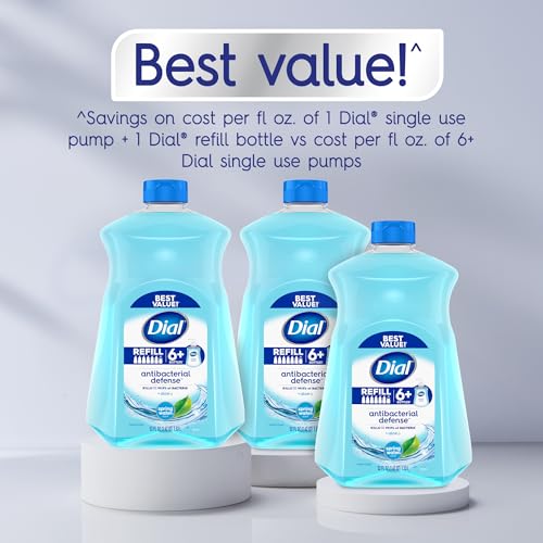 Image of Dial Antibacterial Defense Liquid Hand Soap + Aloe, Spring Water Scent, 52 Fl Oz Hand Soap Refill (Pack of 3), Dermatologist-Tested, Gentle Formula