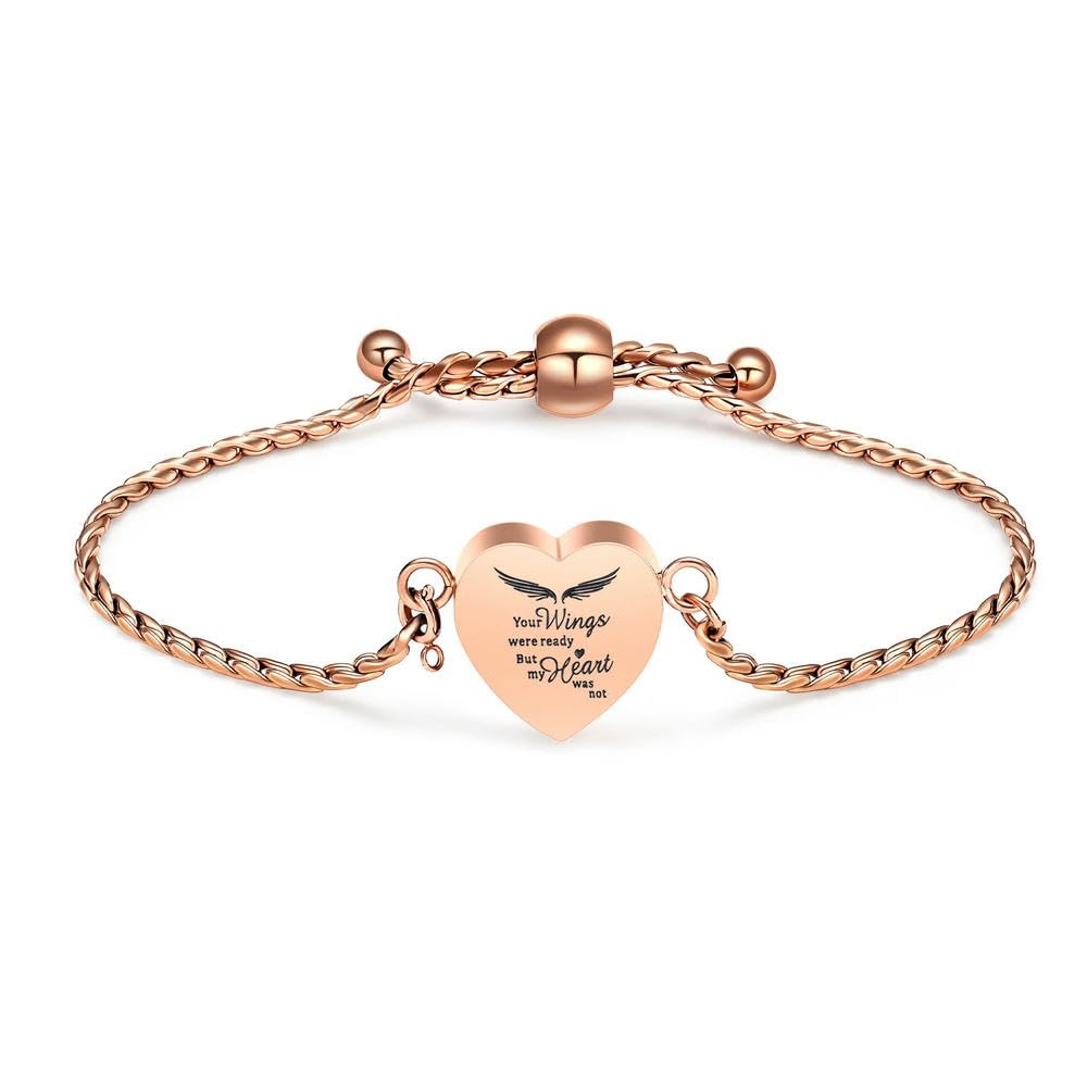 Bracelet commémoratif pour cendres en or rose - Bijou funéraire souvenir réglable femme