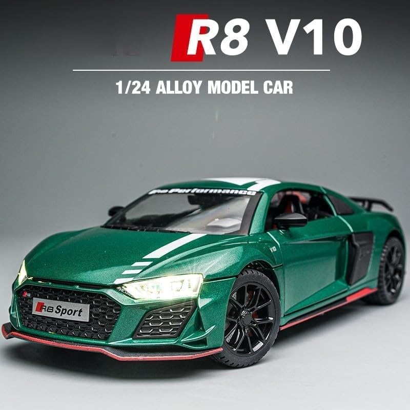 Image of Scale Exclusive Alloy Metal Pull Back | Die-cast Car Model with Sound Light Mini Auto Toy for Kids Metal Model Toy Car with Sound and Light (1.24 Scale -DC AODI R8 V10-GREEN)