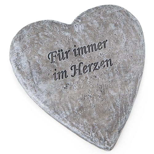 Logbuch-Verlag Kleiner Gedenkstein Für Immer im Herzen Grabherz in Stein-Optik grau Grabdekoration wetterfest 11,5 x 12,5 x 1 cm