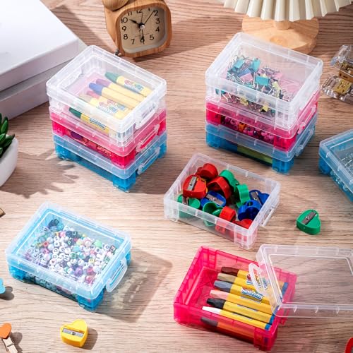 Image of Suzile 40 Pcs Plastic Crayon Boxes Holds 24 Crayon with Snap Lid Storage Container Clear Stackable Case for School Office Classroom Supplies Pen Pencil Craft(Clear, Red, Blue)