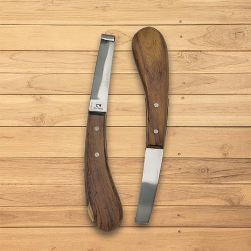 Dr Tail Hoof Knife, Stainless Steel Blade Curved Farrier Horse Hoof Trimmer with Non Slip Rubber Wood Handle, Multipurpose Hoof Loop Trimming Knife, for Horses, Donkeys, Cattle
