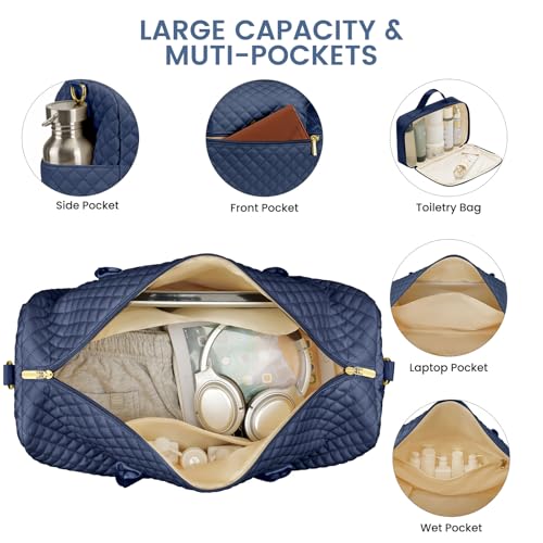 Image of Women Weekender Travel Duffle Bag: Travel Duffel Overnight Bags with Shoe Compartment Large Carry on Tote with Toiletry Bag Weekend Traveling Yoga Gym Hospital Bag for Women with Wet Pocket Blue