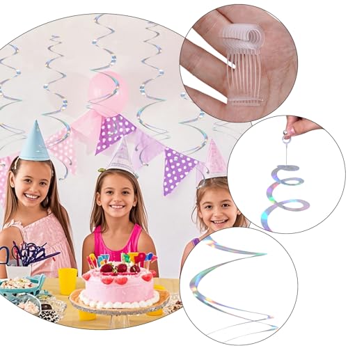 Image of 28 Pack Iridescent Ceiling Swirl Foil Decorations Hanging Plastic Streamer Themed Swirl Party Decoration for Celebration