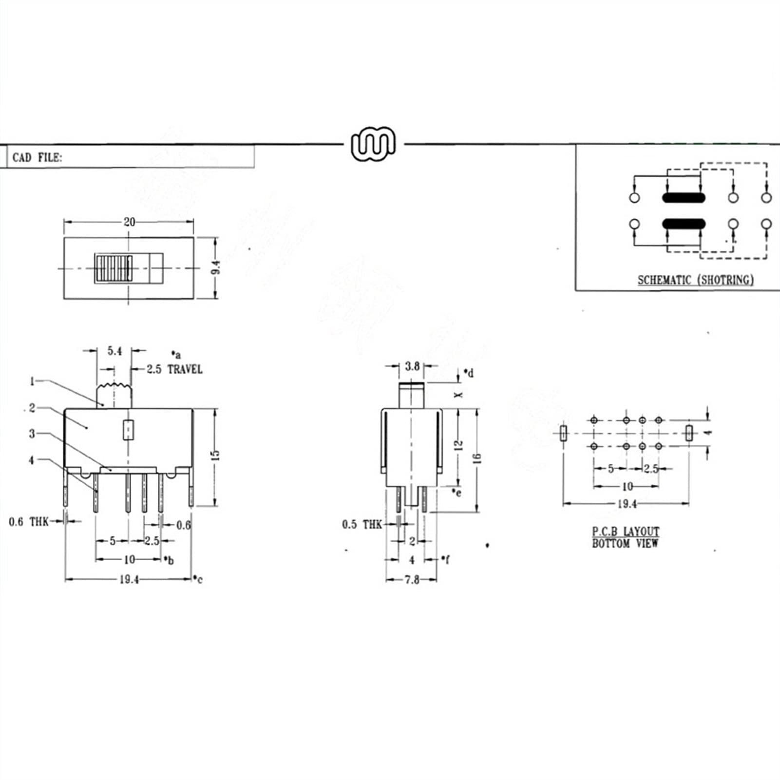 Interruttore a Scorrimento 100PCS Micro Mini Interruttore a levetta Pulsante 8 Pin 3 Posizione 2P3T Interruttore a levetta Doppio Interruttore a Scorrimento Verticale