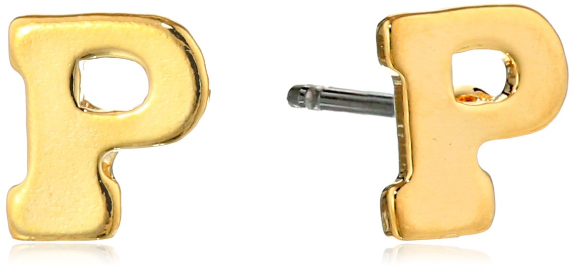 1928 Jewelry 14k Gold-Dipped P Initial Button Stud Earrings (24862)