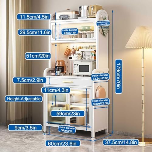 5-Tier Kitchen Bakers Rack with Drawer, Adjustable Shelf & Pegboard Organizer, Coffee Cabinet & Pantry Hutch, Sturdy Storage Solution for Home Kitchen, Long-Lasting Durability