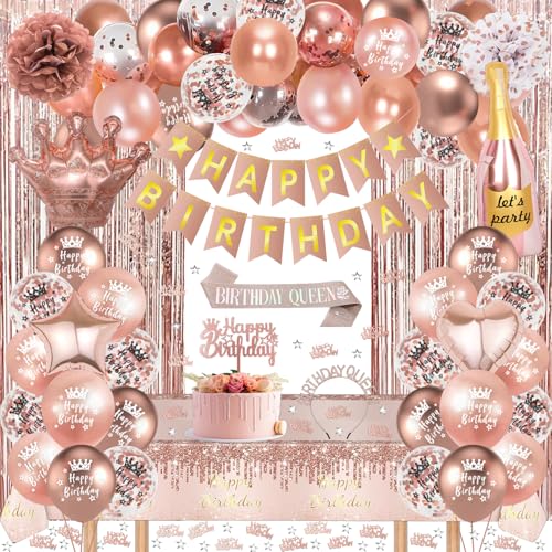 GYESXYW Decorazioni Compleanno, Palloncini Compleanno Rose Gold Lattice Decorazioni Balloon Oro Confetti Palloncino, Happy Birthday Cake Topper per Donna Decorazioni Festa