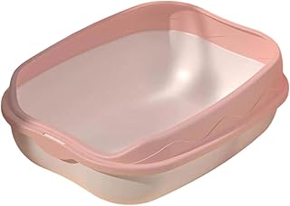 Cat Litter Tray, Cat High Sided Easy to Clean Sturdy Scatter Shield Semi Enclosed Detachable Kitty Litter Pan Cat Toilet Kitty Cat, Pink White