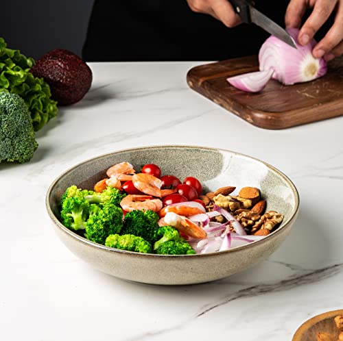 Amorarc 8.5'' Large Pasta Bowls, 36Oz Stoneware Pasta Serving Bowls Set Of 4 For Kitchen, Wide Bowls For Pasta,Salad,Oatmeal, Microwave Safe, Reactive Glaze #TOP5
