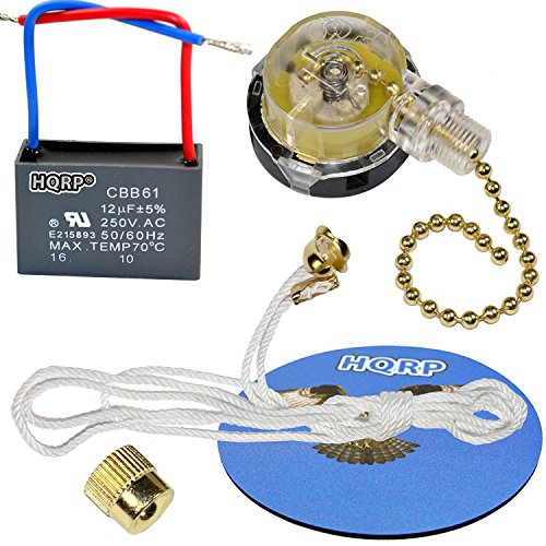 Image of HQRP Kit Ceiling Fan Capacitor CBB61 12uf 2-Wire UL Listed and 3-Speed Fan Switch