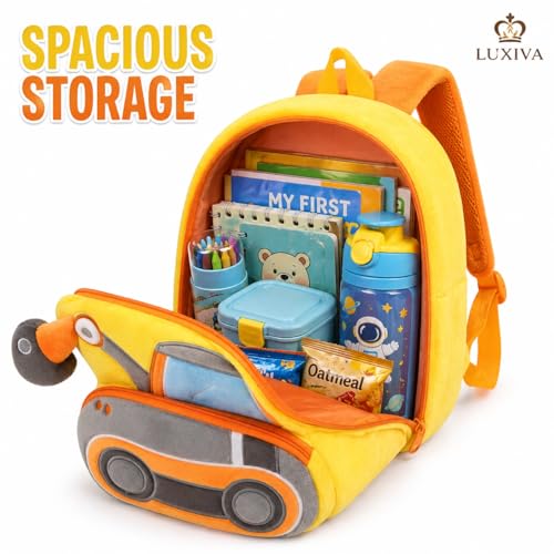 Image of Cartoon Plush Kids School Bag 2-6 Years | Soft Toy Backpack for Boys & Girls | Toddler Nursery Preschool Bag | Lightweight Adjustable Straps