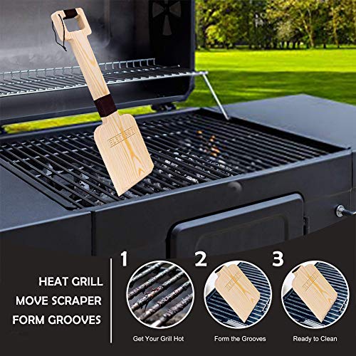 Eletorot Wood Grill Scraper, Cedar Wooden Grill Cleaner Scraper, 1Pcs Natural BBQ Bristle-Free Grill Scraper & 2 Pcs Silicone Basting Brushes