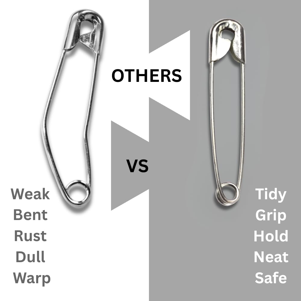 Pack of 200 Safety Pins + 20 Pins (Free)| 4 Assorted Sizes (Including Big Pin) | for Saree, Blouse & Tailoring | Strong Lock | Rust Resistant 4
