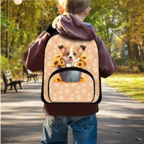 Cute Corgi Kids Backpack Set Boys with Lunch Bag Pen Bag Set 3Pcs Kids Backpack for Boys 8-12 School Backpack Child Backpacks For School & Travel3