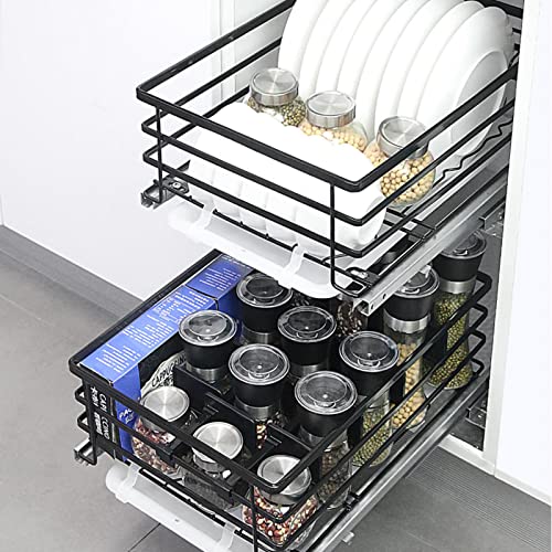 Cesta de alambre de acero inoxidable de 2 niveles extraíble para gabinetes debajo del fregadero, solución de almacenamiento para ahorrar espacio, sistema de almacenamiento de cocina