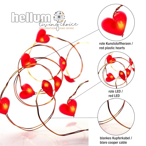 hellum LED Lichterkette Batterie mit Herzen (2xAA), 20 rote LED, für innen – Ansicht 3