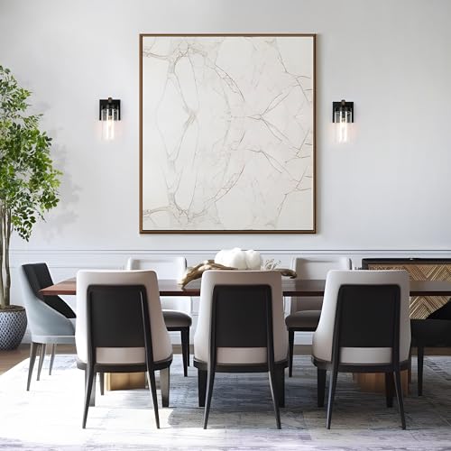Image of Sconces Wall Lighting, 1-Light Black and Faux Wood Wall Sconce Light, Modern Bedroom Bathroom Wall Sconces Indoor with Seeded Glass Shade