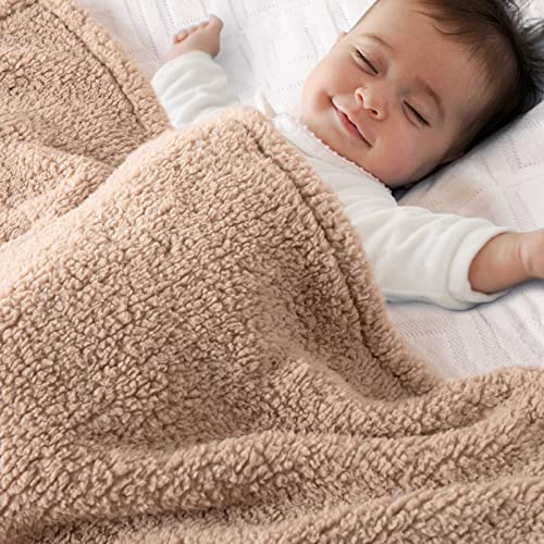 Image of Bertte Sherpa Fleece Baby Blanket | Plush Swaddle Receiving Blankets Super Soft Warm Lightweight Breathable for Infant Toddler Crib Stroller - 33"x43" Large, Light Beige