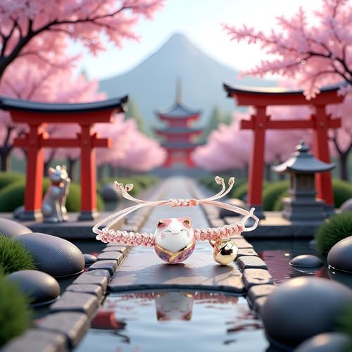 Image of Pink Lucky Cat Maneki Neko Bacelet Adjustable Ceramic Bead Girls Clothing, Shoes and Jewelry