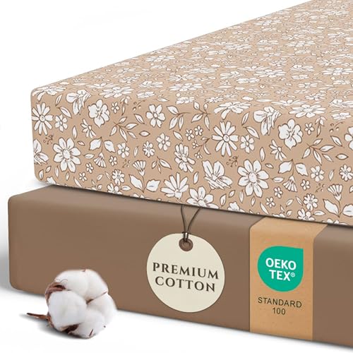 Image of Pobibaby - 2 Pack Crib Sheets Girl, Premium Fitted Baby Crib Sheets for Standard Mattress - Ultra-Soft Jersey Knit, Safe and Snug, Stylish Floral Design (Meadow)