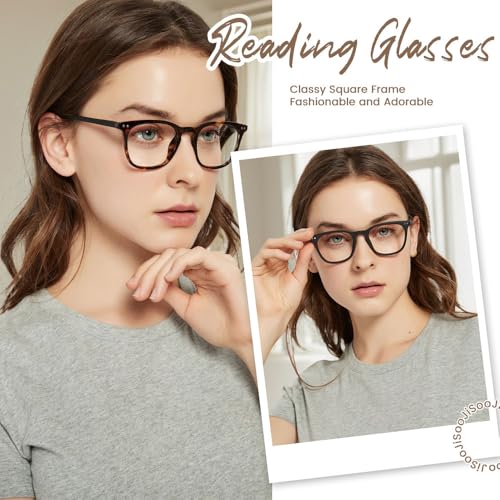 JiSoo Womens Reading Glasses 1.0, Trendy Readers Glasses Women, Lightweight Ladies Magnifying Glasses for Reading Tortoise+ Black - Image 2