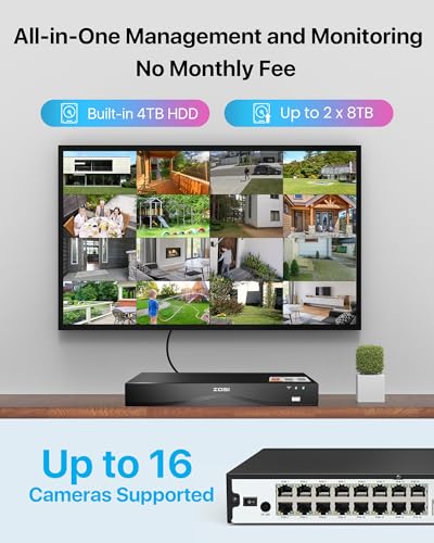 Image of ZOSI 32CH 4K PoE Security Camera System, 16x 8MP Outdoor Wired Cameras, AI Human /Vehicle Detection, 2 Way Audio, Color Night Vision, 16 Port 32 Channel NVR with 4TB HDD for Business 24 /7 Recording