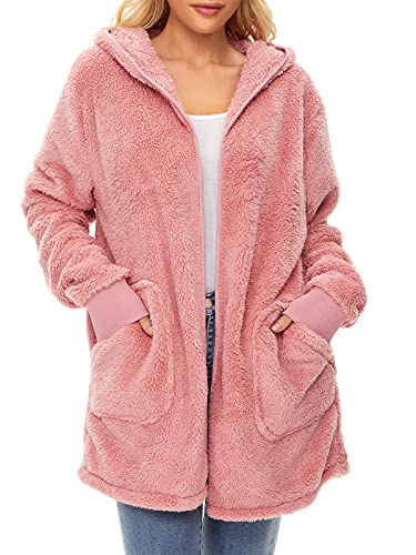 Image of Century Star Women Fleece Cardigan Hooded Loose Fuzzy Cardigan Coat Womens Fuzzy Jacket Outwear