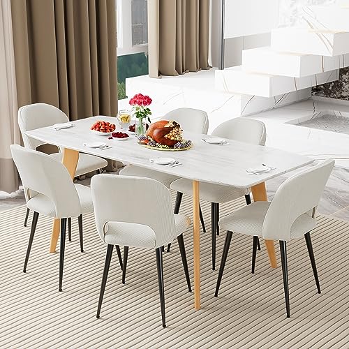 Chleby Juego de 6 Sillas de Comedor de Rayas con Respaldo Sillas Asiento Tapizado Sillas de Salón Patas de Metal para Cocina/Salón/Restaurante Blanco
