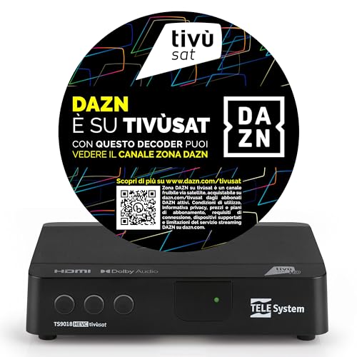 TELE System TS9018HEVC decodificador satélite certificado tivùsat con tarjeta tivùsat HD classic - Channel Zone DAZN habilitado