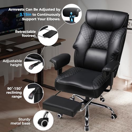 GTRACING Big and Tall Office Chair 400LBS Wide Ergonomic Gaming Chair with Deluxe Embossing Designed Leather with Foot Rest,150°Reclining Adjustable Soft Armrests Pocket Spring Back Support and Pillow