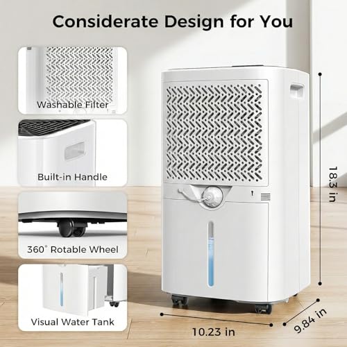 Image of 4000 sq.ft Dehumidifier for Basement, Trazico 45 Pint Dehumidifiers for Home with Drain Hose, Smart Humidity Control, 24H Timer, Auto Defrost, Ideal for Large Room, Bathroom, Bedroom, Garage, Black