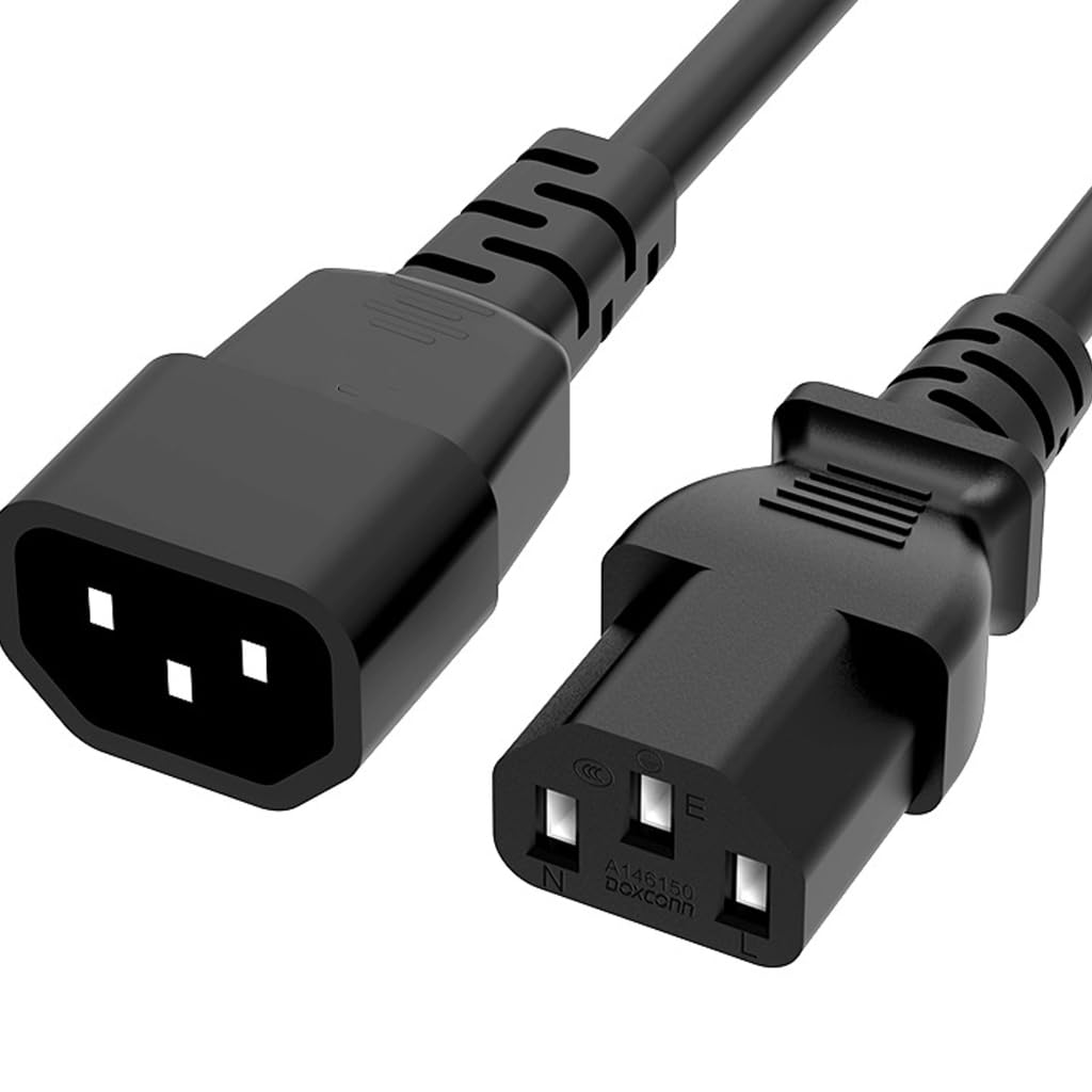 IEC C13 auf C14 Netzkabel, 18 AWG, schwer entflammbar, Kupferkern-Verlängerungskabel für Elektronik und Bürogeräte
