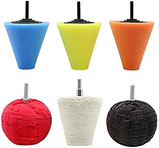 RCFINE 6PCS Drill Buffing Sponge Pads Polishing Pads for Wheel Hub Cleaning Foam Polisher Buffer Pad Sponge Ball Polishing Cone for Automotive Vehicle Wheels Hub Care