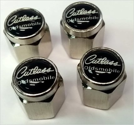 Compatible with Oldsmobile Cutlass Supreme 442 Valve Stem Caps (Chrome - Black/White)