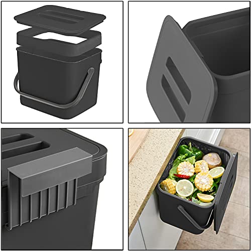 Kitchen Trash Can With Lid, Lalastar Wall-Mounted Under Sink Small Garbage Can For Kitchen, Bathroom, Compost Bin Countertop, Cabinet Trash Can Hanging, 1.8 Gallon, (Black, 7L) #TOP4