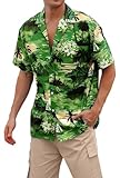 Cromoncent Hawaiian Shirt for Men Short Sleeve Cuban Collar Tropical Holiday Summer Beach Shirts,Hawaiian Green,X-Large