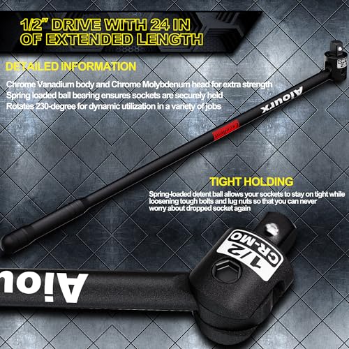 Image of 1 /2 inch Drive 25-Inch Breaker Bar, Heavy Duty Extension Breaker Bar with 250 Swivel Head, CR-MO Steel, Defeats Rusted and Frozen Fasteners