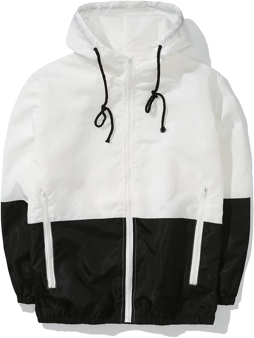 AITFINEISMMen's Lightweight Windbreaker Jacket Casual Zip Up Jackets With Hooded