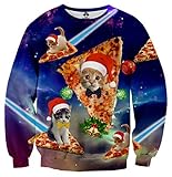 Idgreatim Männer Neuheit Weihnachten Pullover Sweatshirts Christmas Sweatshirt Crewneck 3D Pizza Katze Weihnachtsmann Grafik Langarm Pullover M