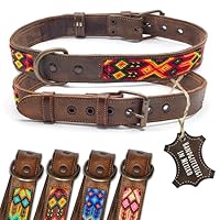 ALTEZAR Hondenhalsband van leer, bruin rundleer, tribal, kleurrijk